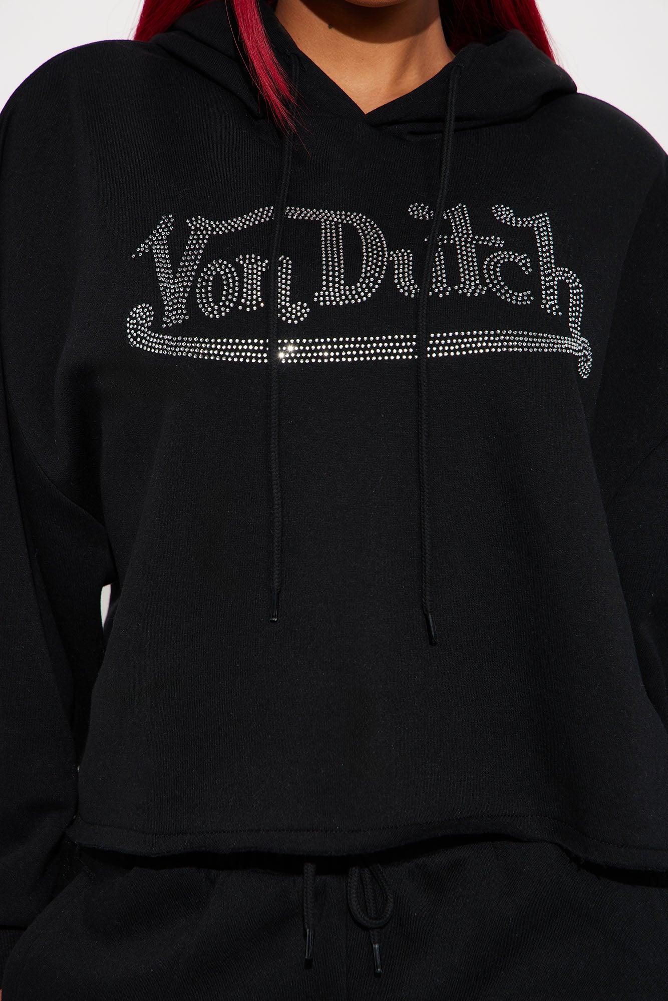 Von Dutch Rhinestone Cropped Hoodie - Black Product Image