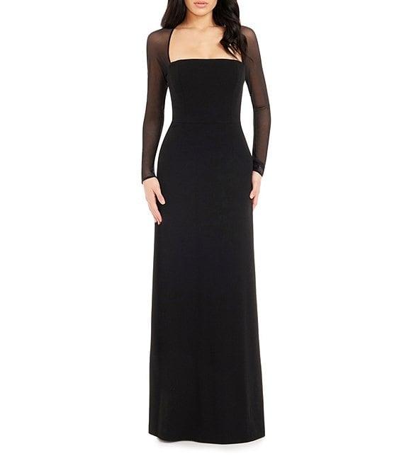 Dress the Population Maxwell Square Neck Mesh Long Sleeve Column Gown Product Image