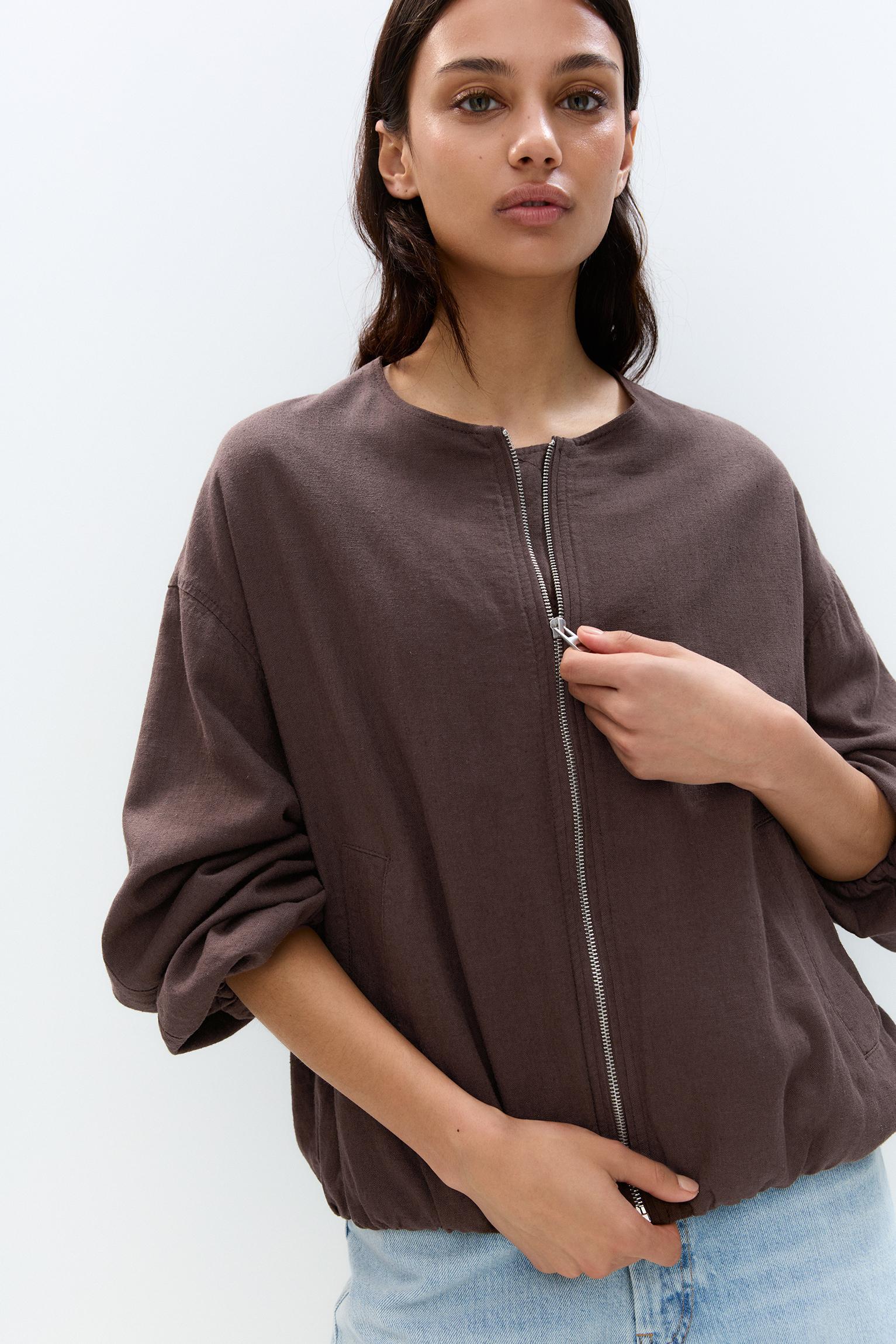 Linen blend bomber jacket Product Image