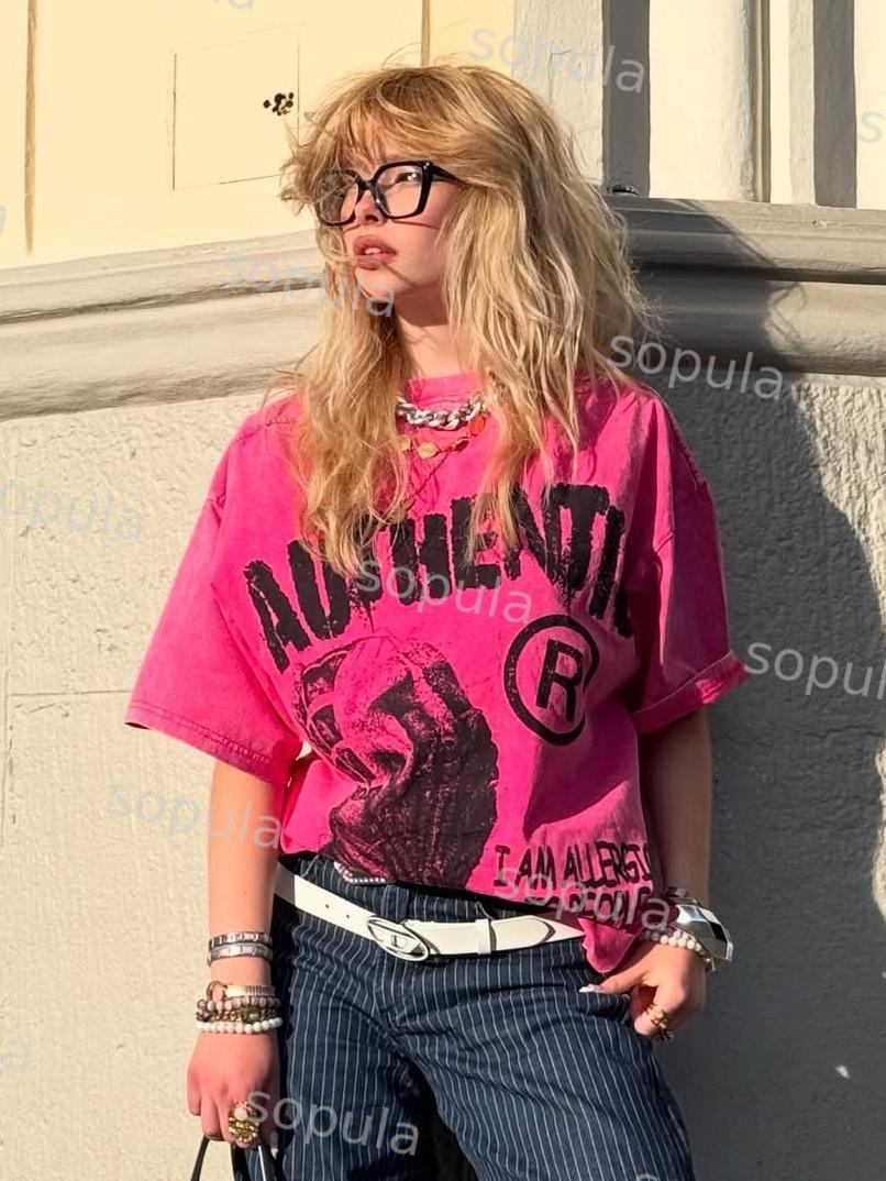 Vintage I Am Allergic To People Graphic Print Acid Wash T-shirt Product Image