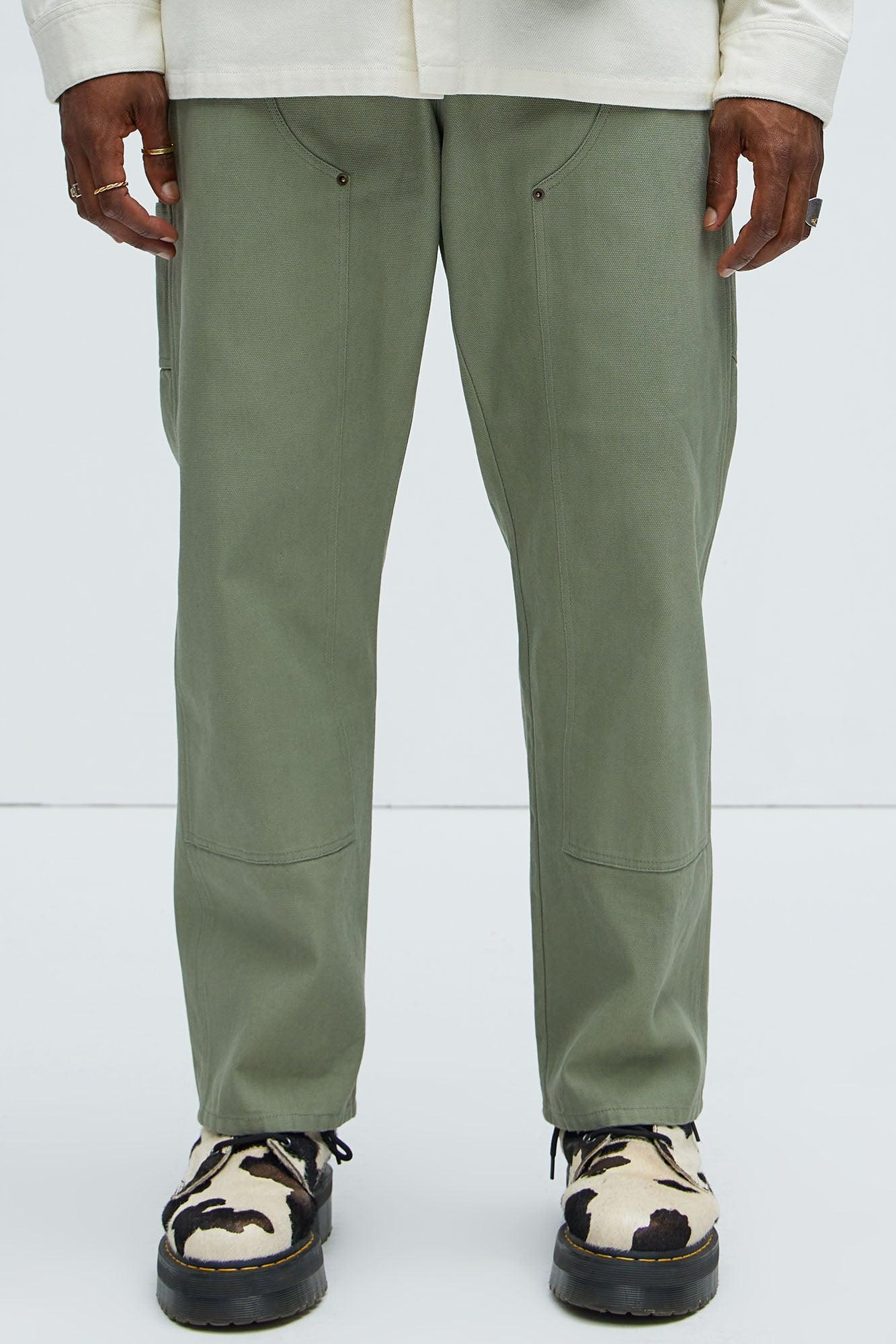 Alexander Double Knee Straight Utility Canvas Pants - Olive Product Image