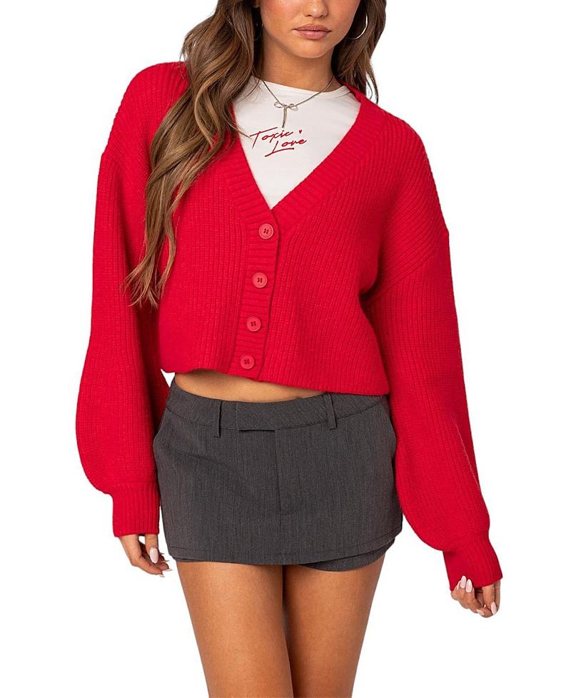 Edikted Sabrina Chunky Knit Cropped Cardigan Product Image