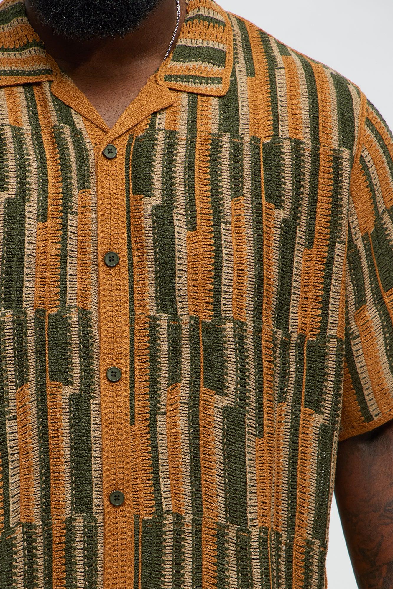 Victor Crochet Cuban Collar Button Down Shirt - Multi Color Male Product Image