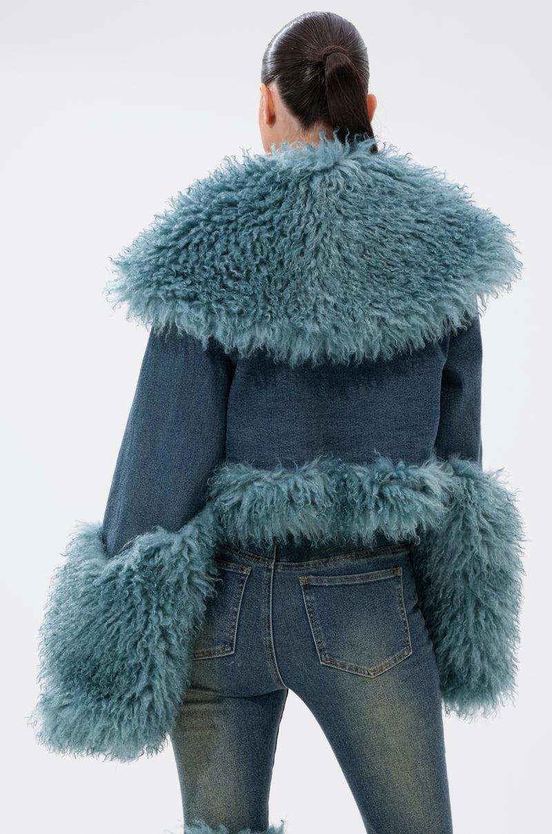 SIT PRETTY FUR TRIM DENIM JACKET Product Image