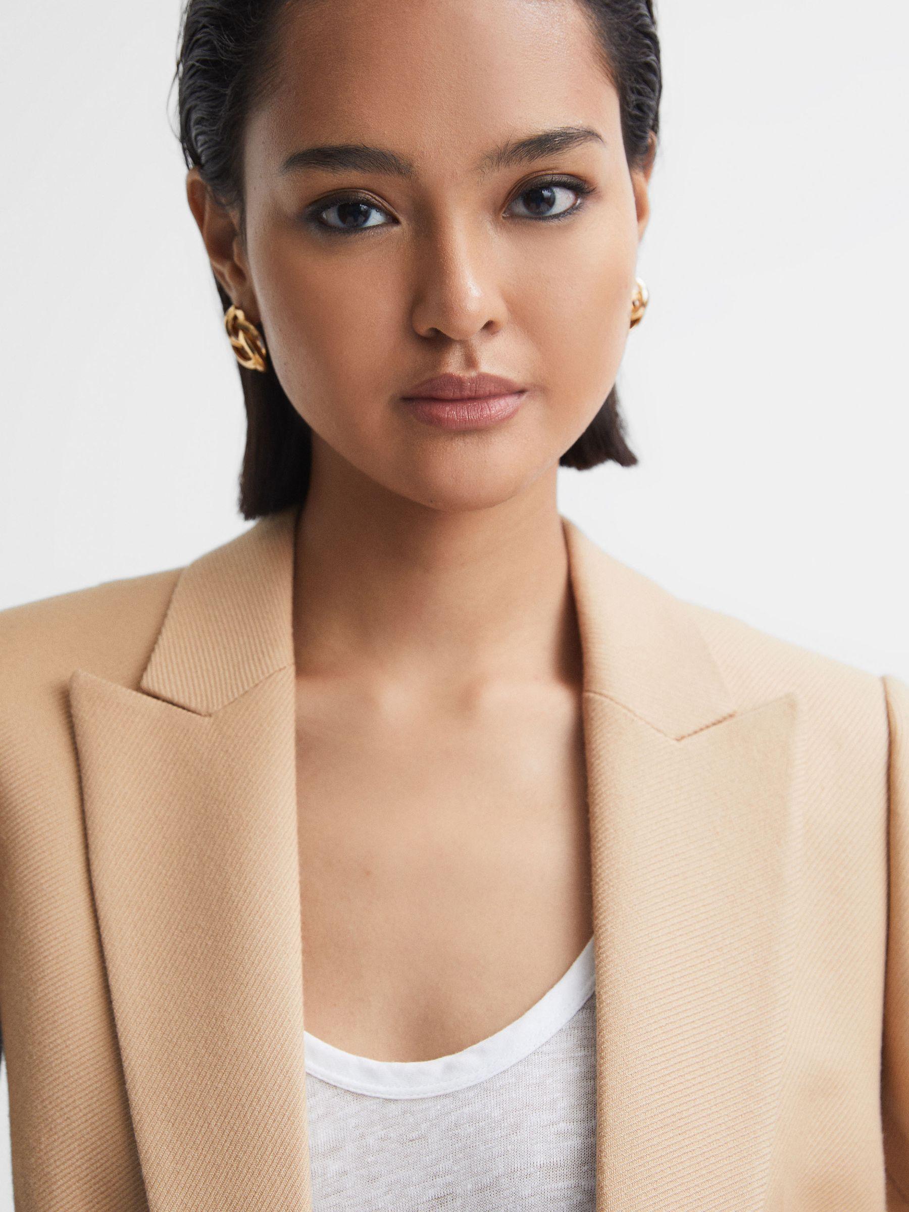 Double Breasted Twill Blazer in Light Camel Product Image