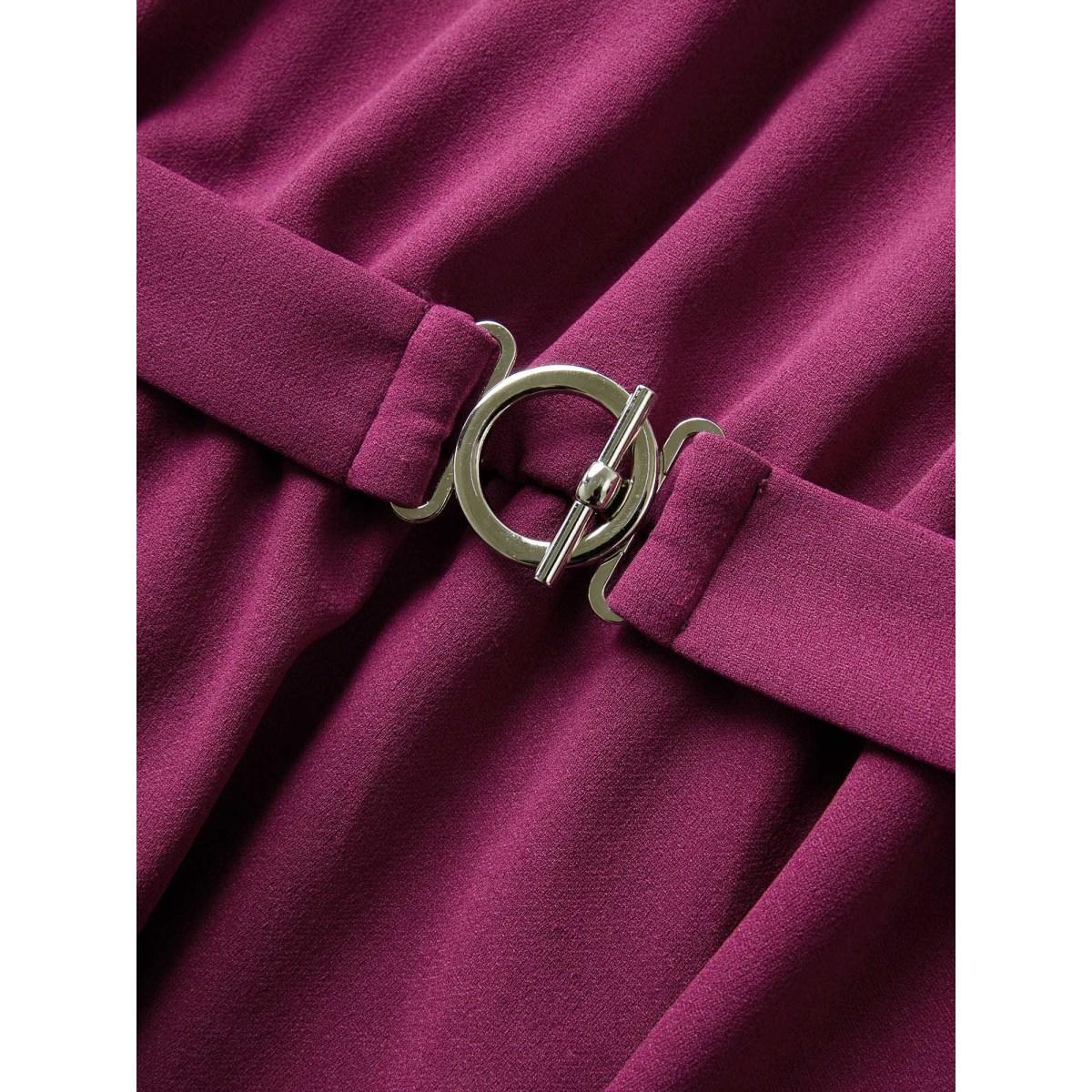 Plus Size Purple Solid Elastic Waist Flutter Sleeve Buckle Detail Blouse Women At the Office Short sleeve V-neck Work Blouses BloomChic 26/4X Product Image