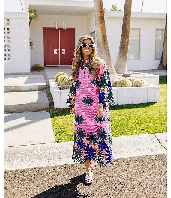 J.Marie Emery Lace High Neck 3/4 Sleeve Scalloped Hem Midi Shift Dress Product Image