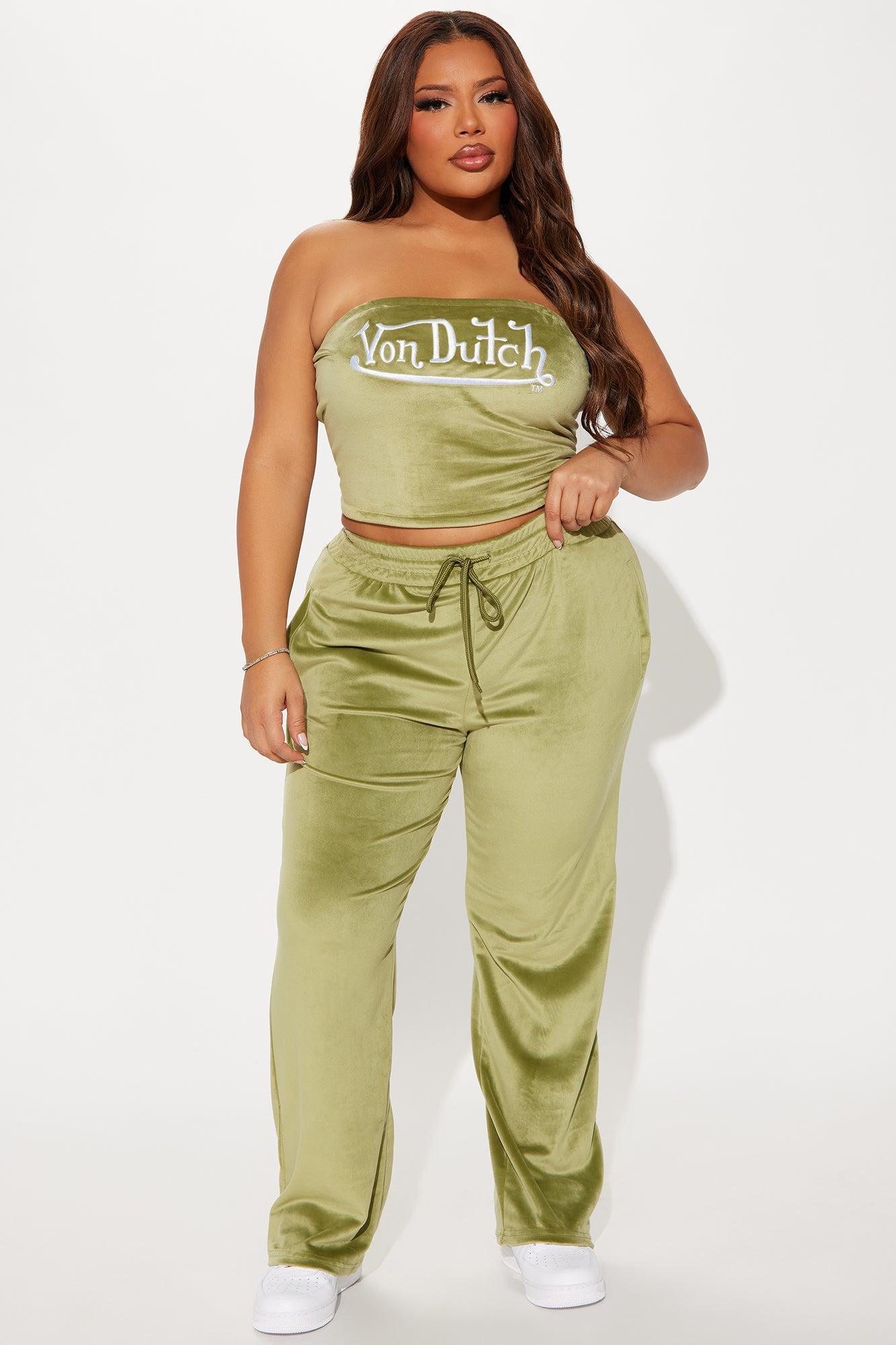 Von Dutch Velour Wide Leg Pant - Olive Product Image
