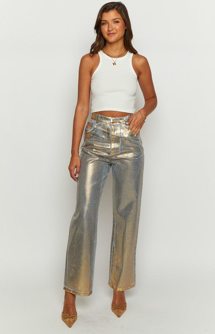 Chrome Cascade Gold Metallic Jeans Product Image