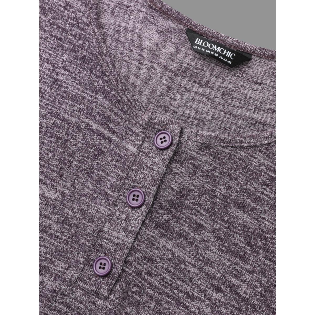 Plus Size Solid Heather Button Up Knit Dress Deeppurplered Women Casual Button Knit Dresses Bloomchic 28/5X Product Image