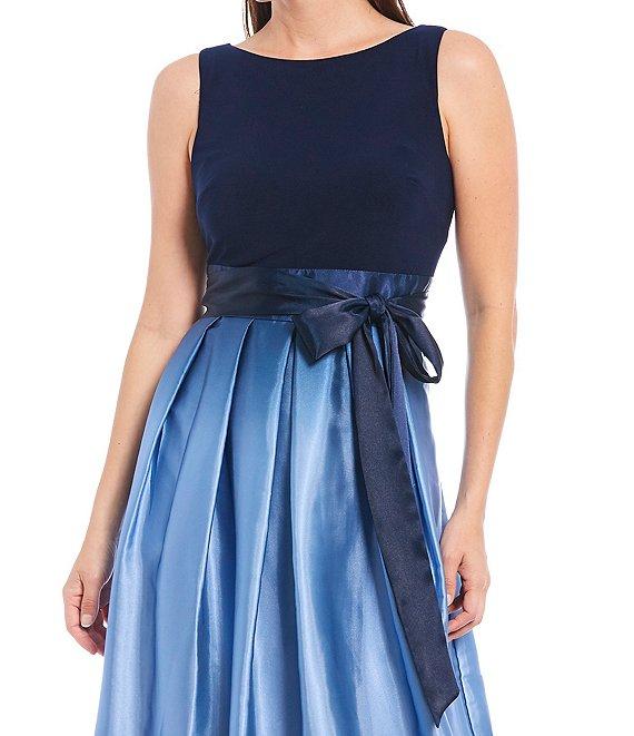 Ignite Evenings Petite Size Boat Neck Ombre Satin Bow Sleeveless Gown Product Image