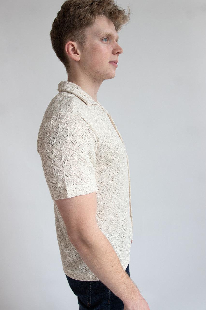 Textured Diamond Crochet Button Up Shirt Product Image