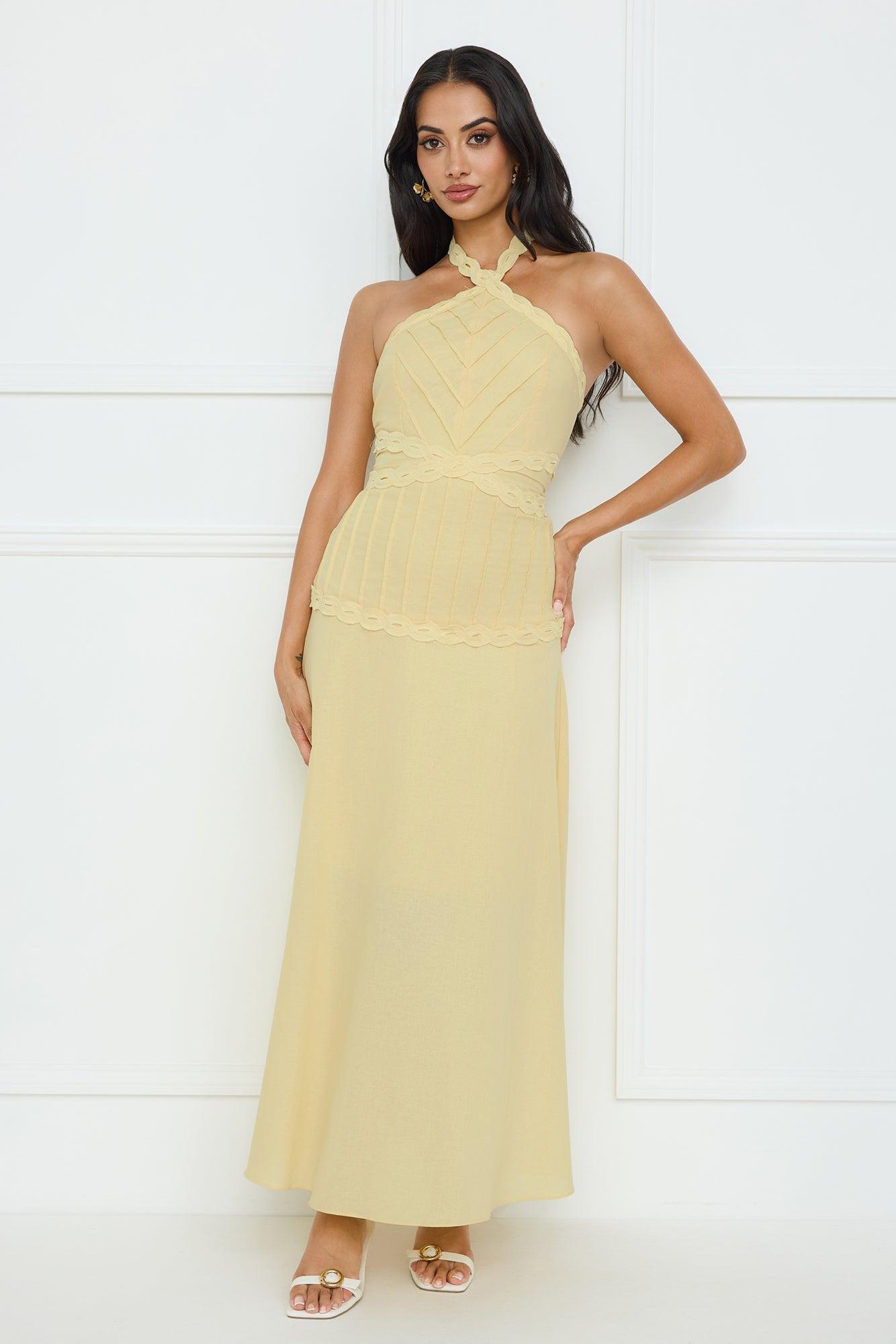 Tropical Honey Halter Maxi Dress Yellow Product Image