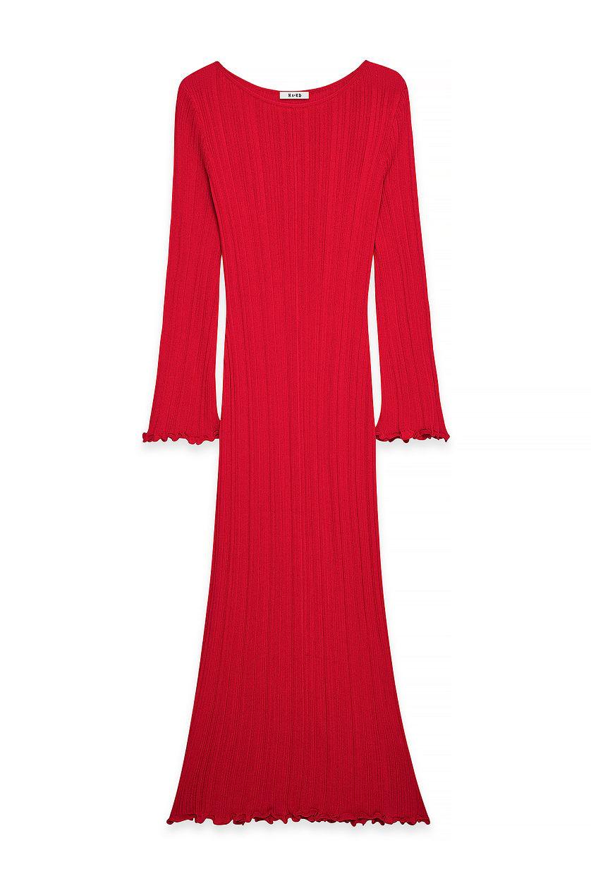 Knitted Round Neck Frill Maxi Dress Product Image