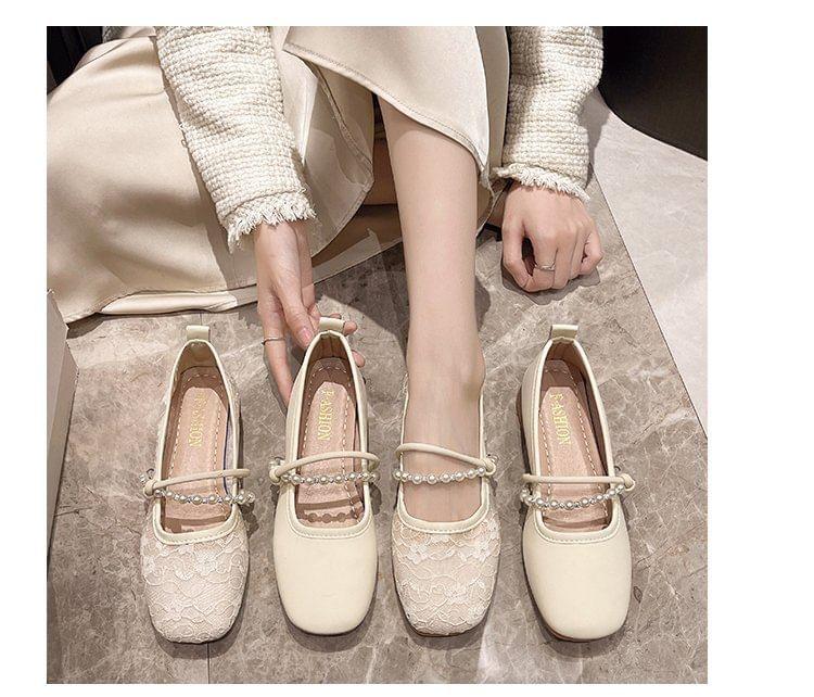 Faux Pearl Lace Flats Product Image