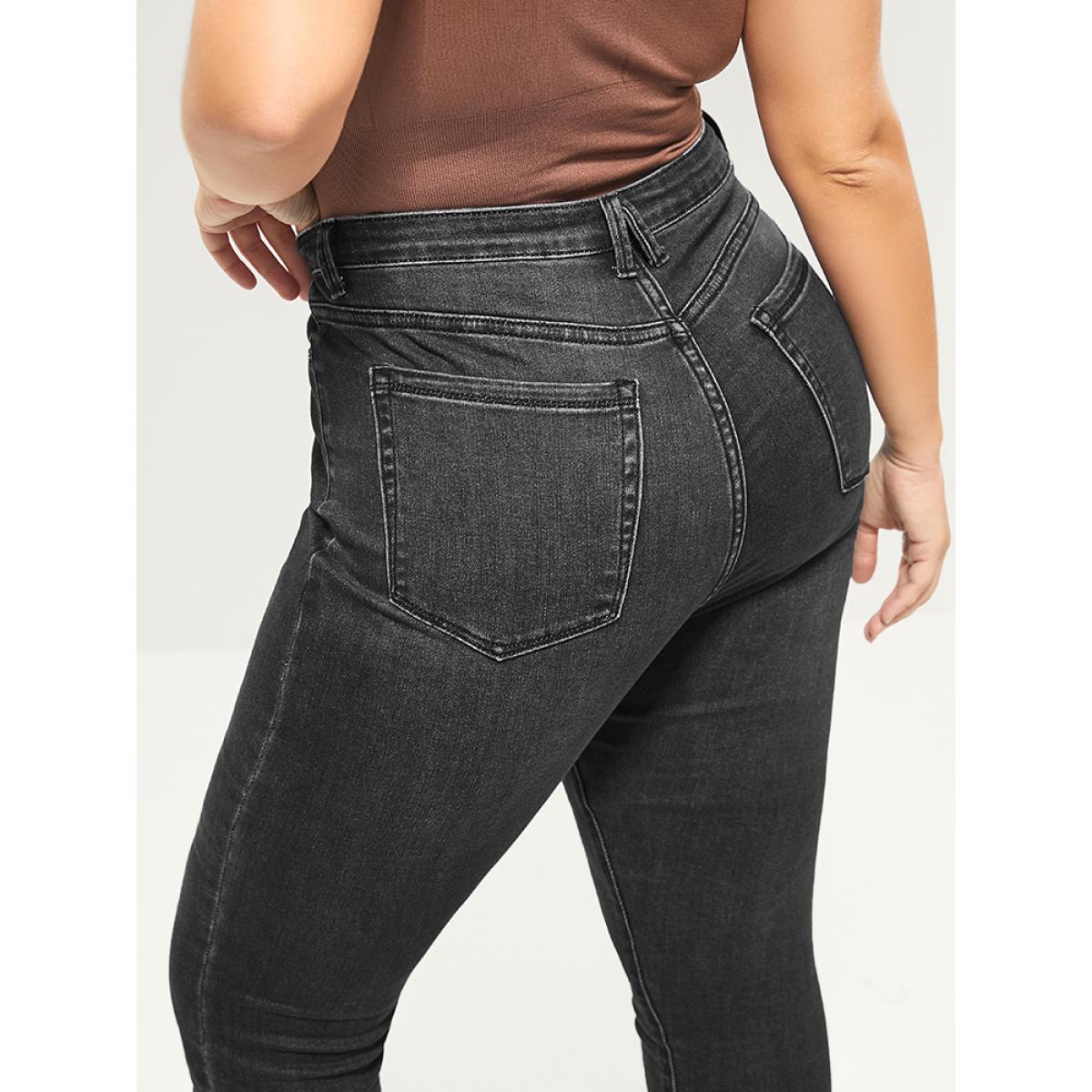 Plus Size Skinny Extremely Stretchy High Rise Medium Wash Sculpt Waist Jeans Women Black Casual Plain Tummy control Super stretch Slanted pocket Jeans BloomChic 10/M Product Image