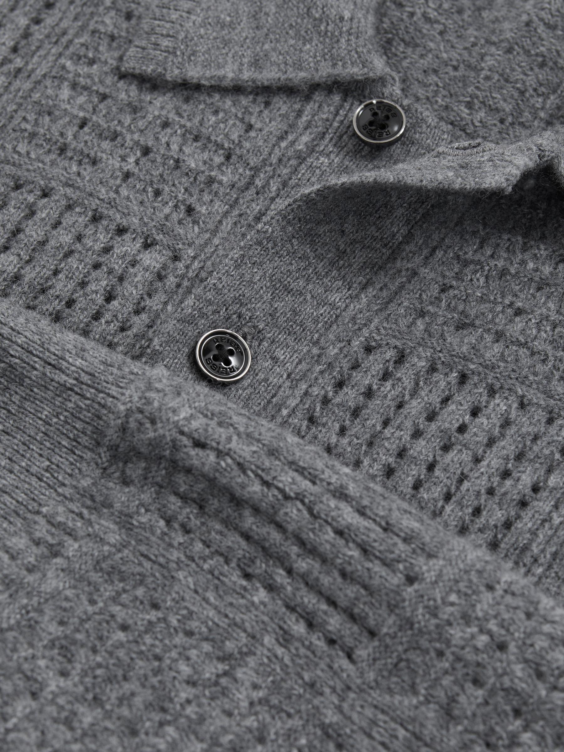 Wool Button Through Collared Cardigan in Mid Grey Product Image
