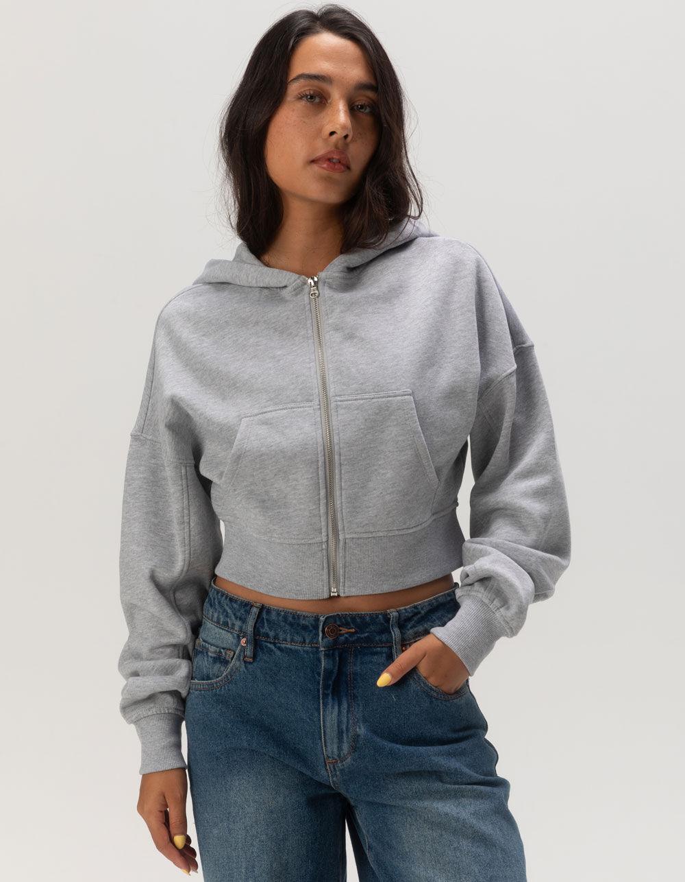 TILLYS Womens Cropped Zip-Up Hoodie - HEATHER GRAY Product Image