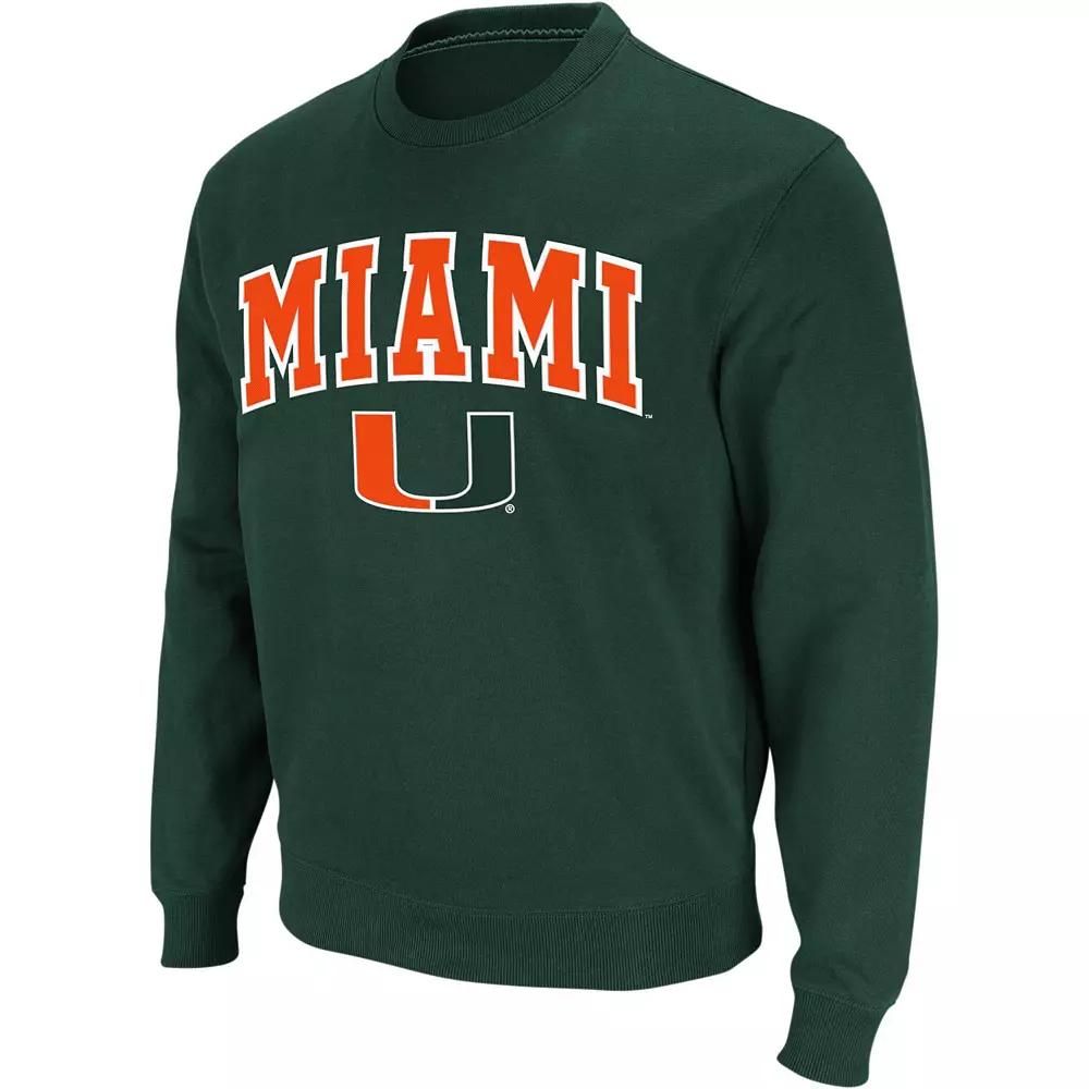 Men's Colosseum Green Miami Hurricanes Arch & Logo Crew Neck Sweatshirt,  Product Image