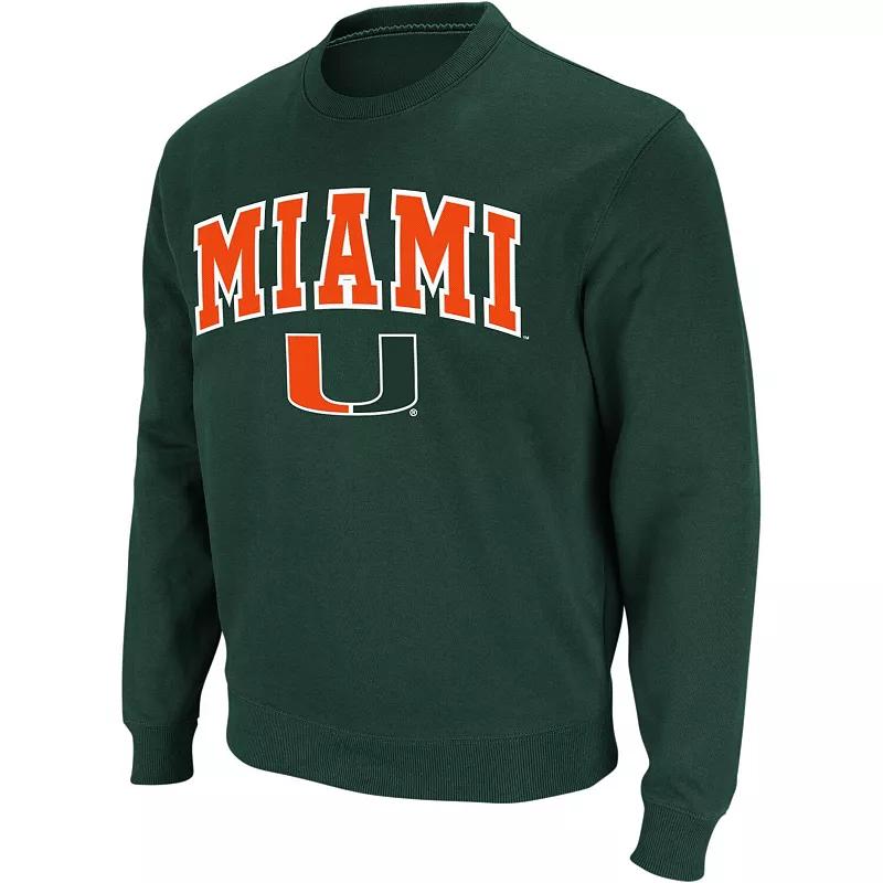 Men's Colosseum Green Miami Hurricanes Arch & Logo Crew Neck Sweatshirt,  Product Image