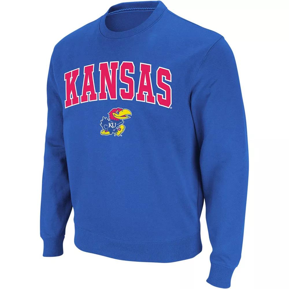 Men's Colosseum Royal Kansas Jayhawks Arch & Logo Crew Neck Sweatshirt,  Product Image