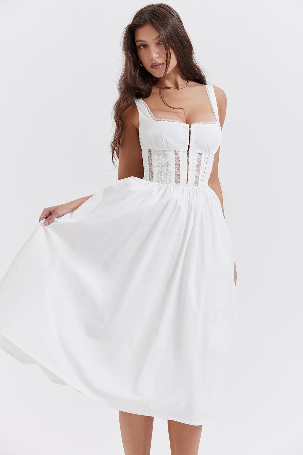 Perle  white lace trim midi dress Product Image