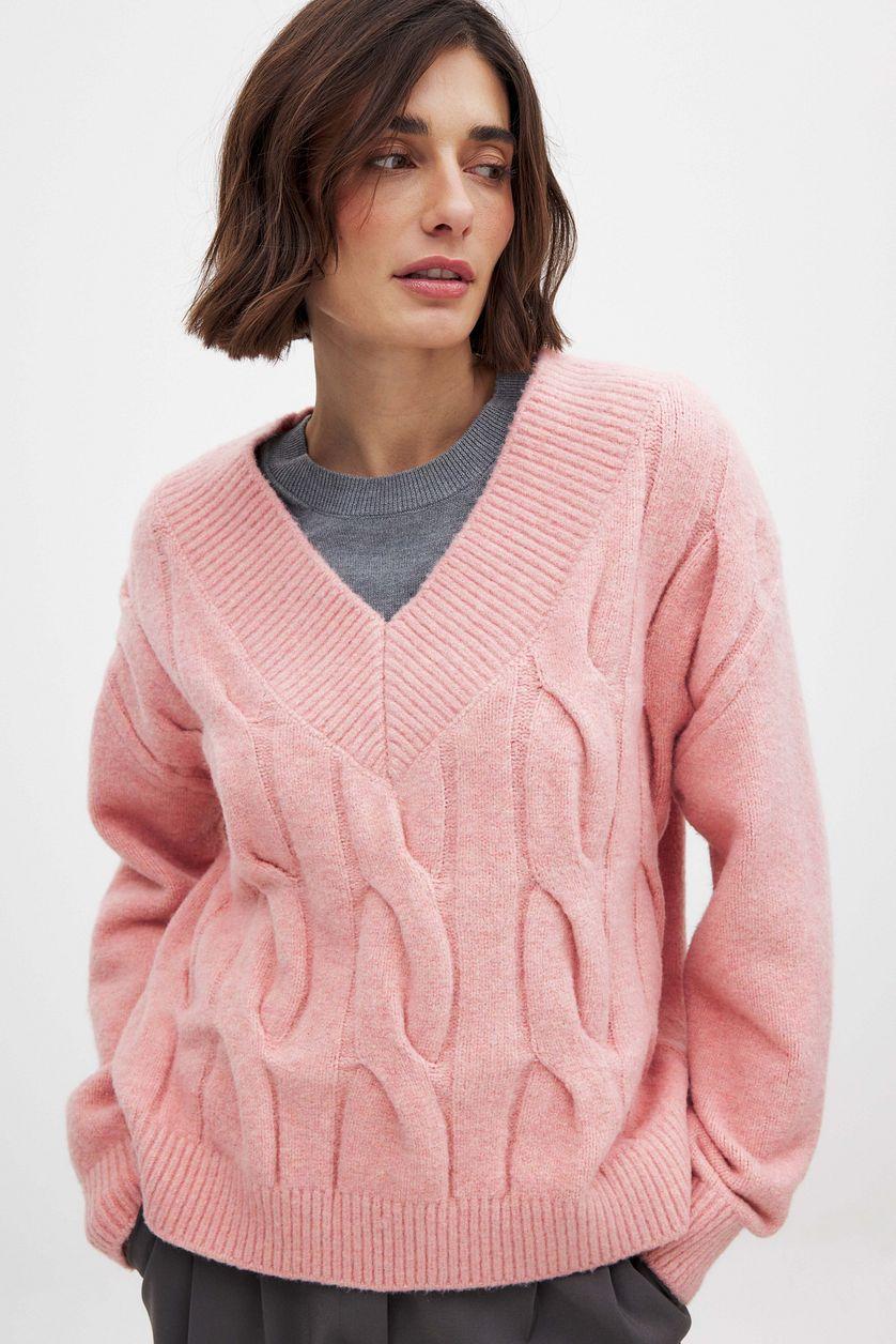 Knitted V-Neck Cable Sweater Product Image