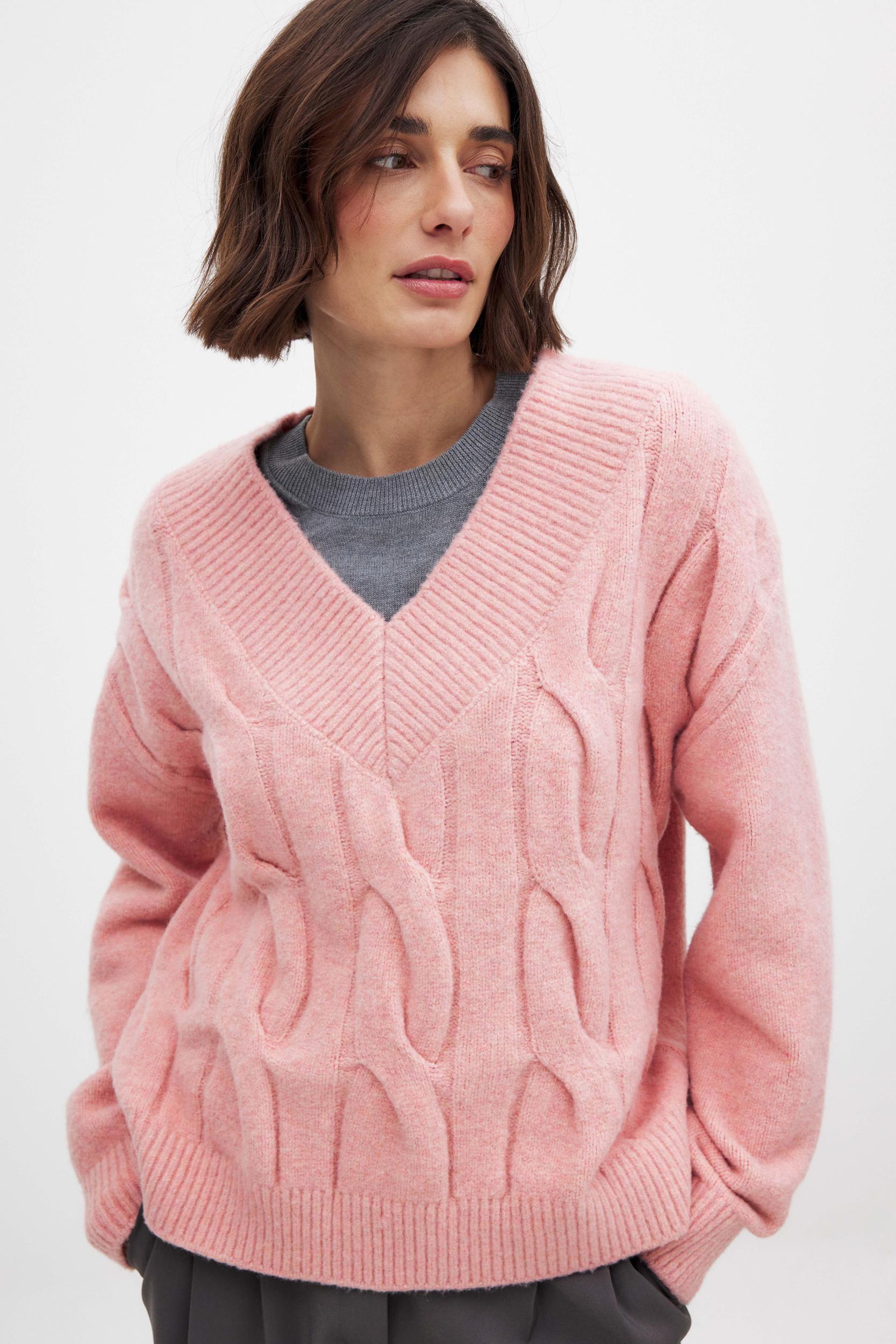 Knitted V-Neck Cable Sweater Product Image