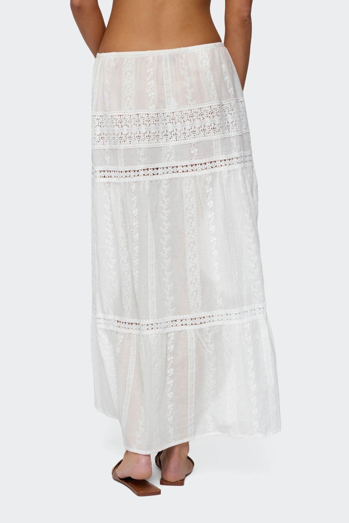 Embroidered Cotton Lace Slitted Maxi Skirt Product Image