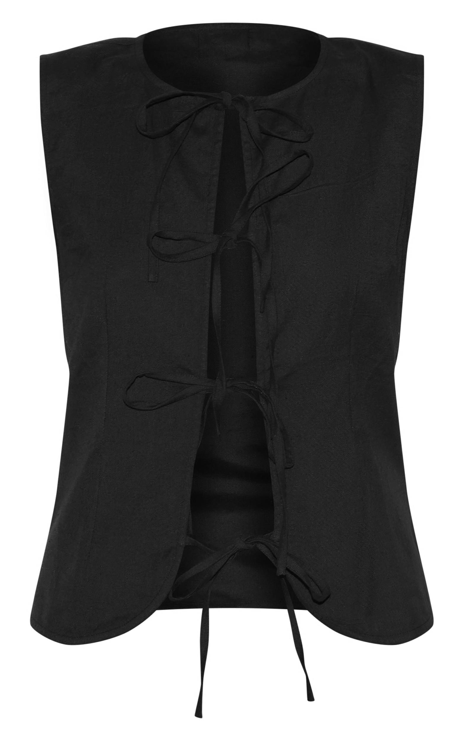 Black Lightweight Woven Tie Front Vest Product Image