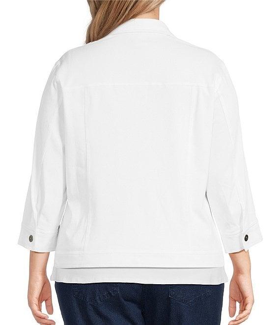Ruby Rd. Plus Size Knit Twill Point Collar Long Sleeve Button-Front Jacket Product Image