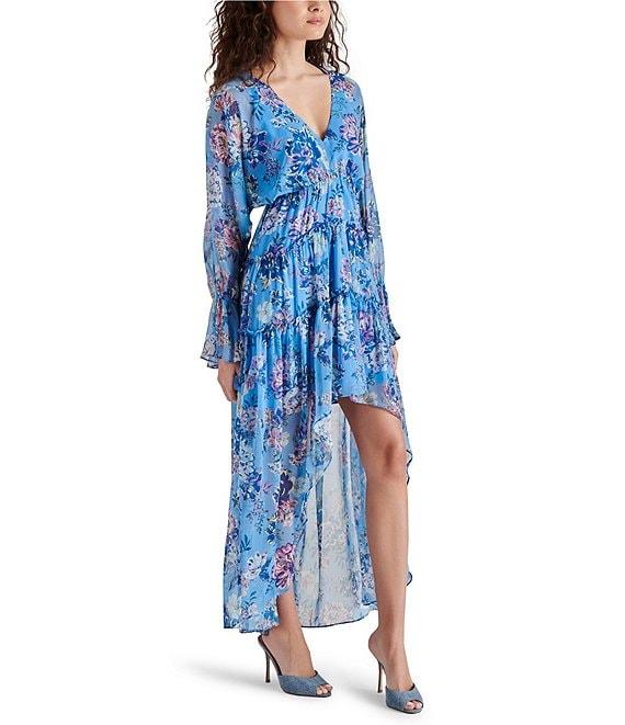 Steve Madden Sol Floral Print V Neck Long Sleeve Maxi Dress Product Image