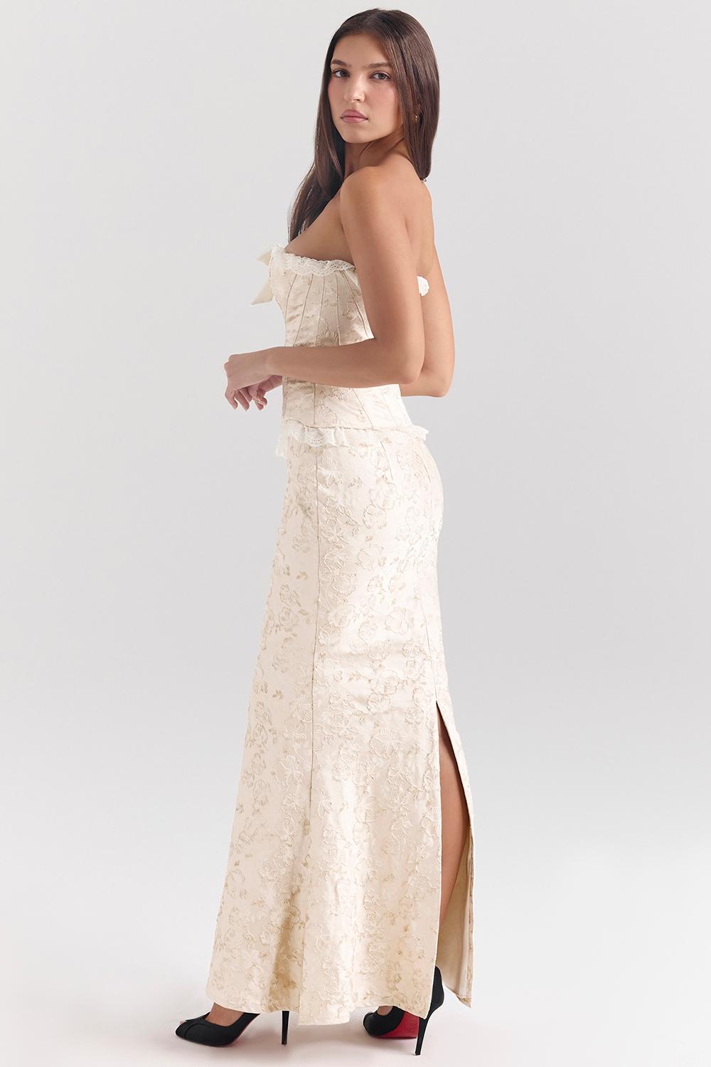 Mara  ivory metallic jacquard maxi skirt Product Image