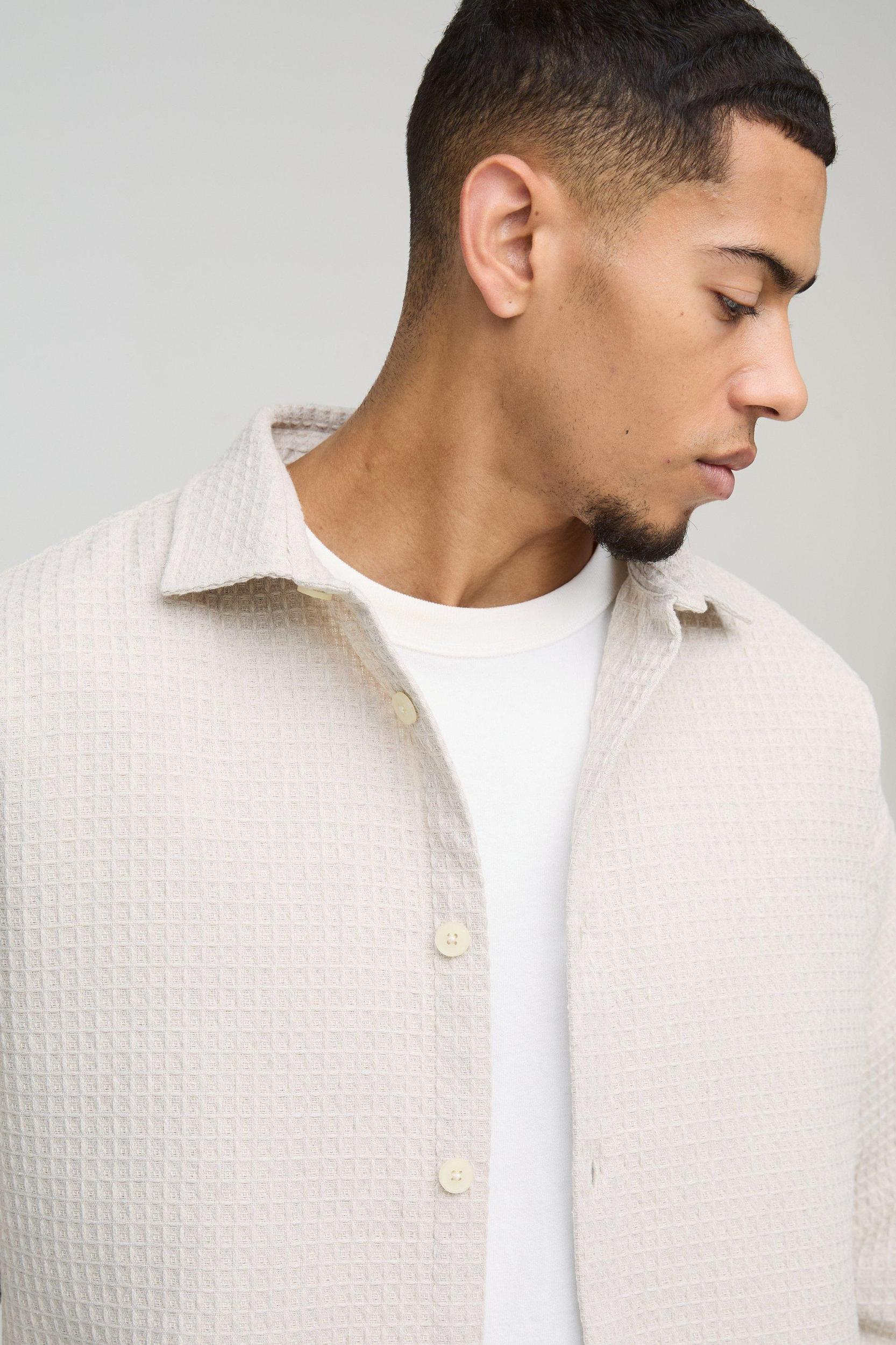 Oversized Waffle Shirt Jacket | boohooMAN USA Product Image