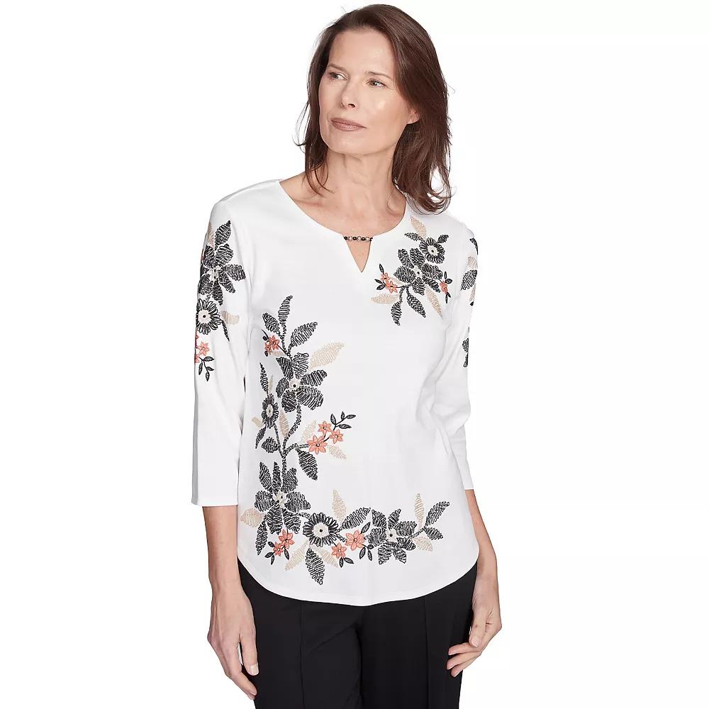 Alfred Dunner Women's Earthy Floral Embroidered Textured Top,  Product Image