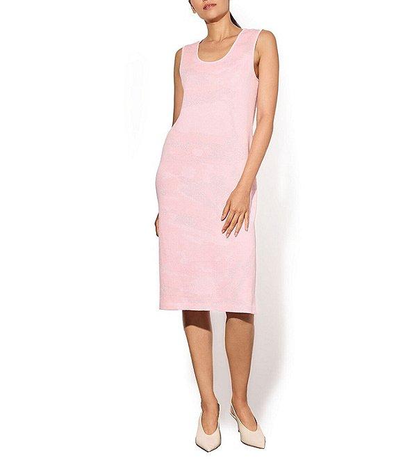 Ming Wang Soft Knit Abstract Shimmer Scoop Neck Sleeveless Sheath Dress Product Image