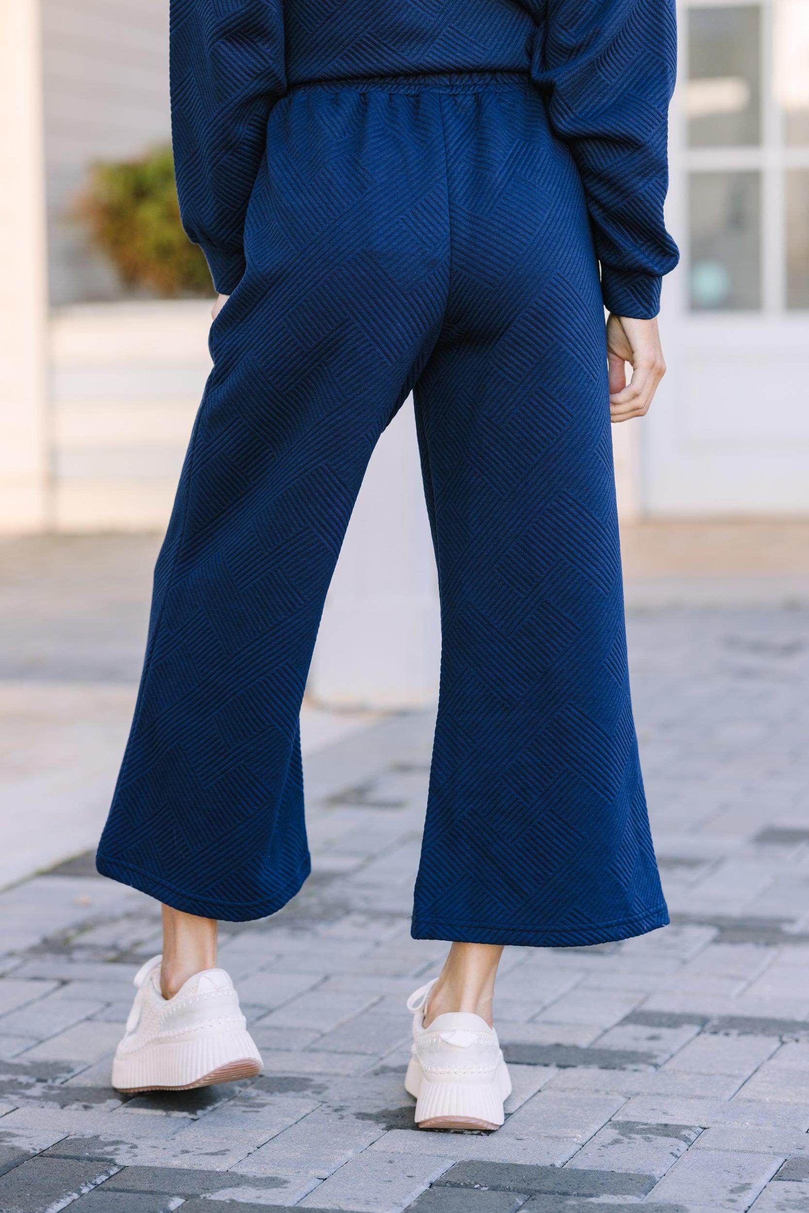 Make Your Day Navy Blue Textured Pants Female Product Image