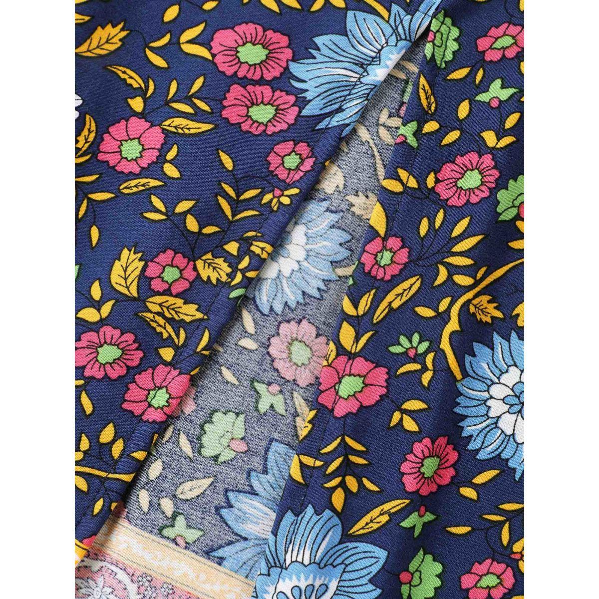 Plus Size Rayon Floral Print Stretchy Waist Midi Dress Indigo Women Slit Overlap Collar Short sleeve Curvy BloomChic 22-24/3X Product Image