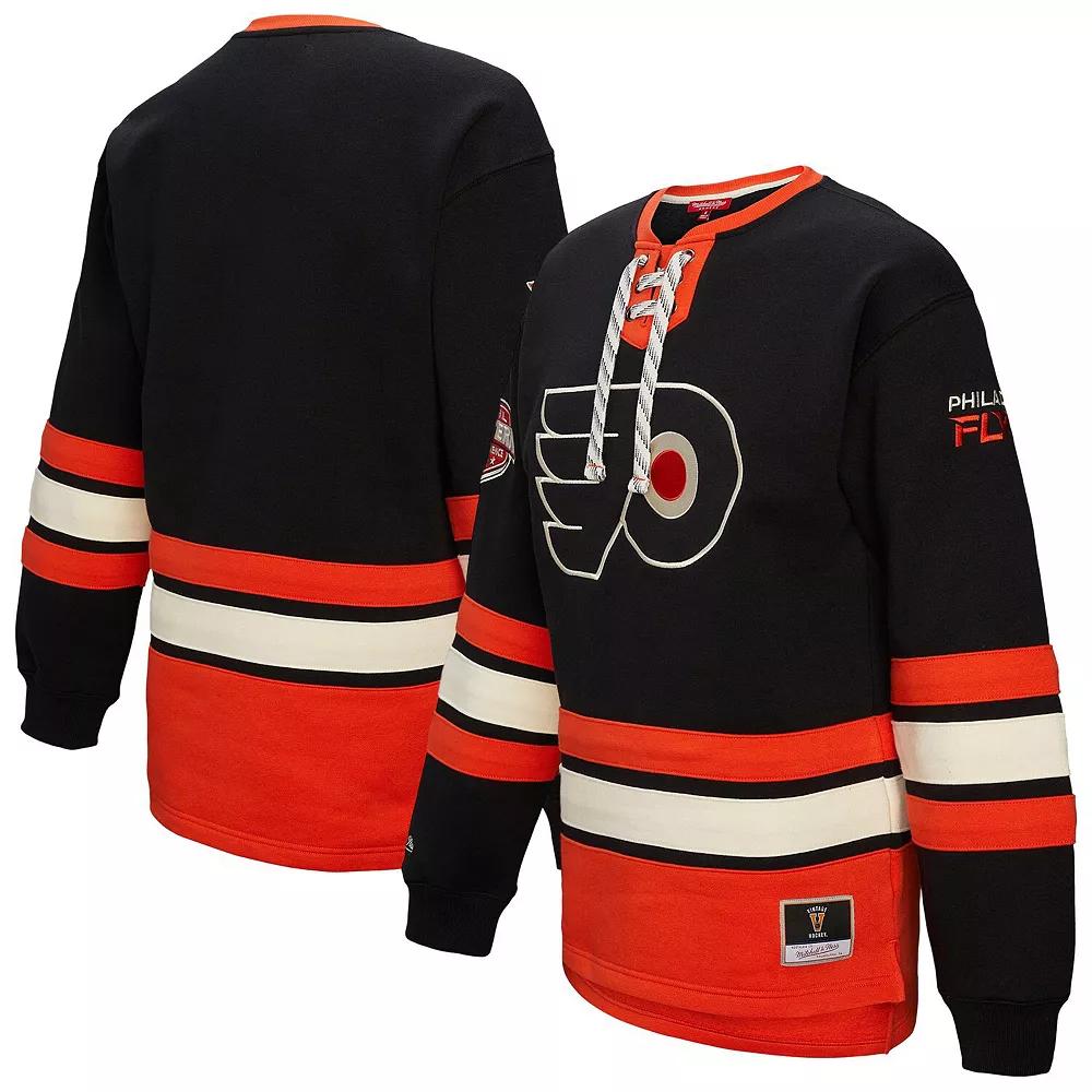 Women's Mitchell & Ness Black Philadelphia Flyers Heritage Lace-Up Pullover Sweatshirt, Size: Large, Fly Black Product Image