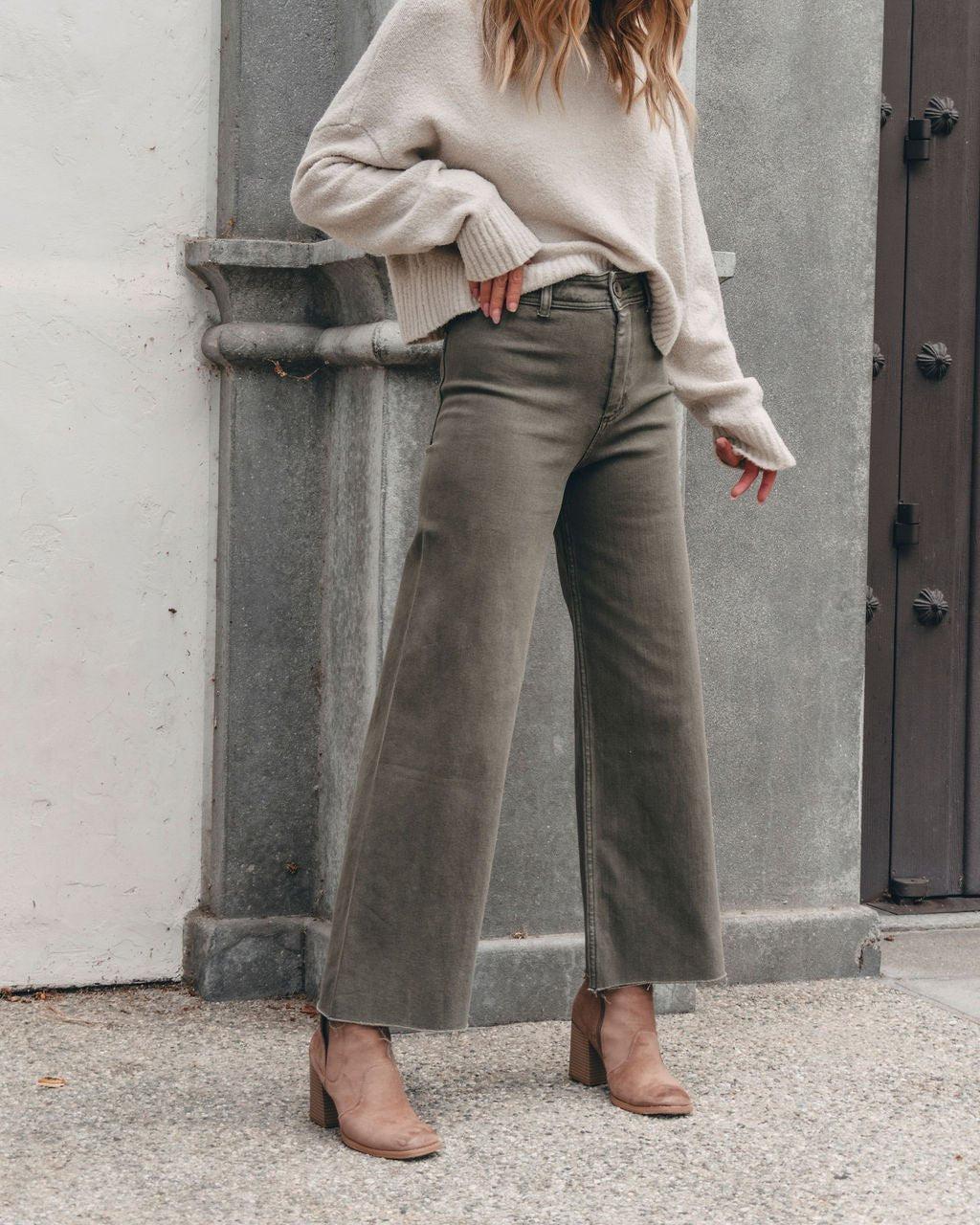 Olive Straight Wide Leg Pants Product Image