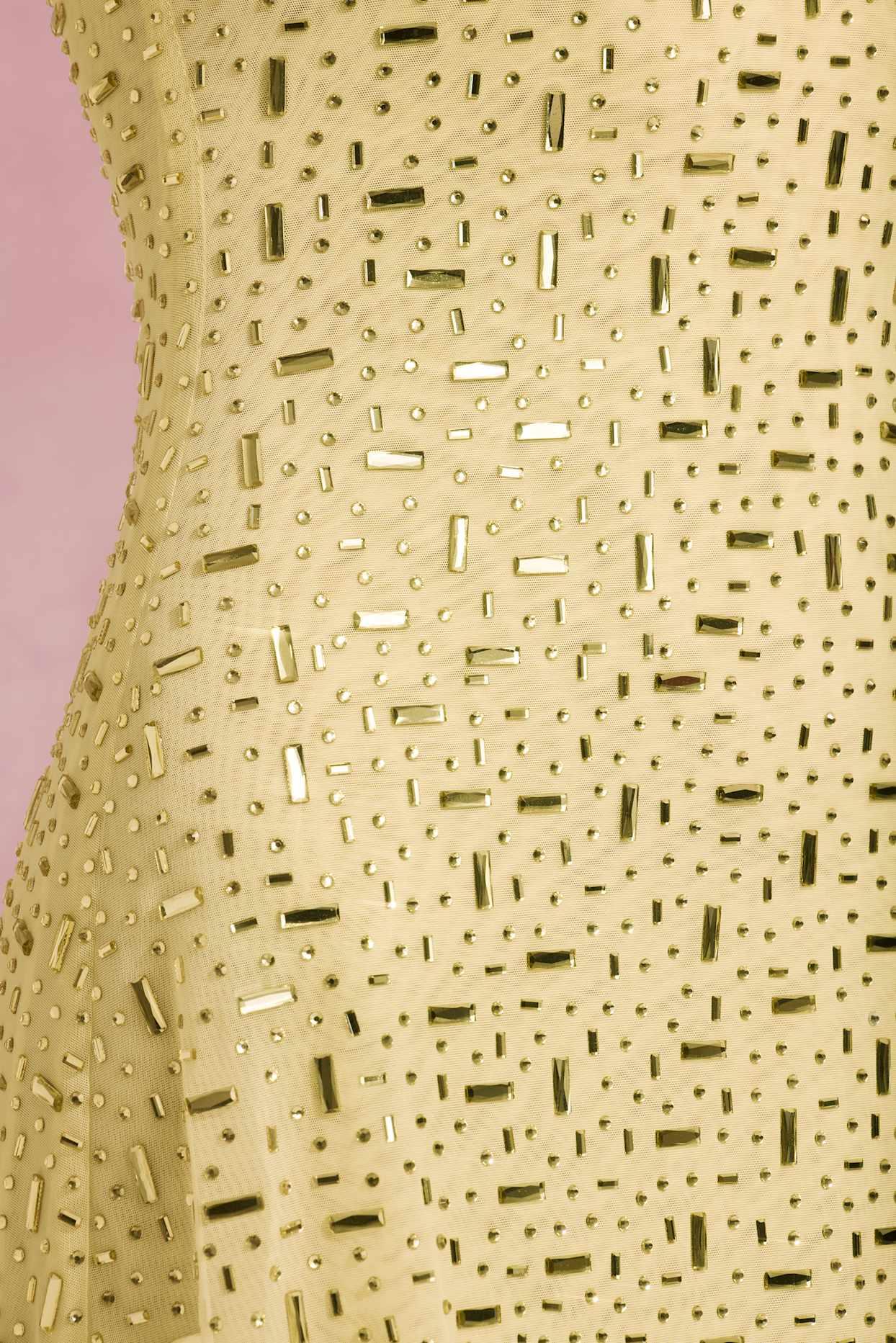 Sheer Embellished Square-Neck Mini Dress in Yellow Product Image