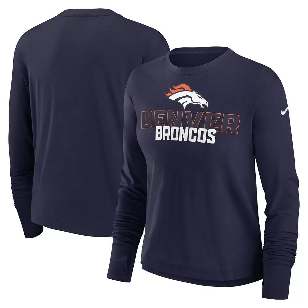 Women's Nike Navy Denver Broncos High Hip Performance Long Sleeve T-Shirt,  Product Image