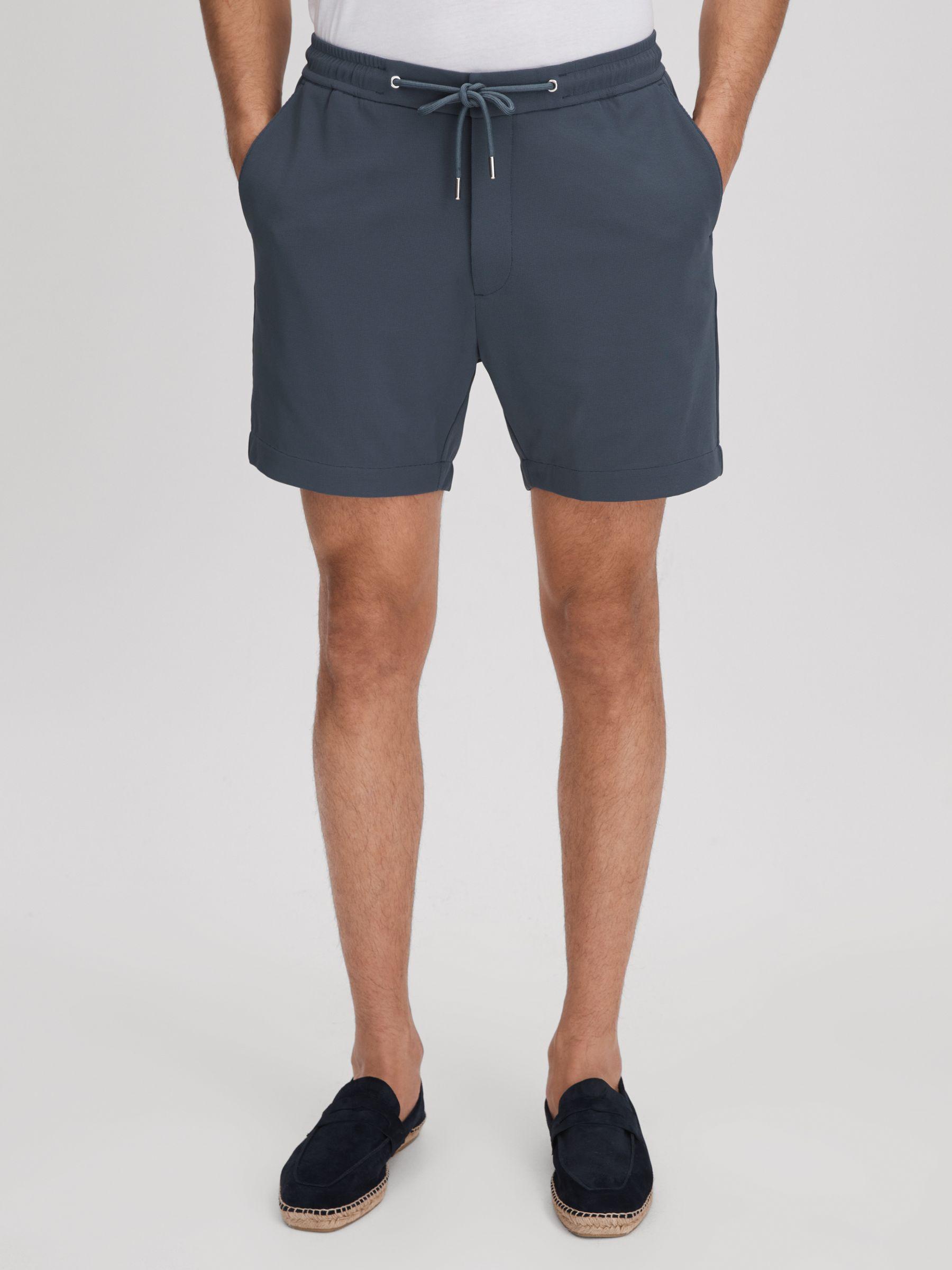 Textured Drawstring Shorts in Airforce Blue Product Image