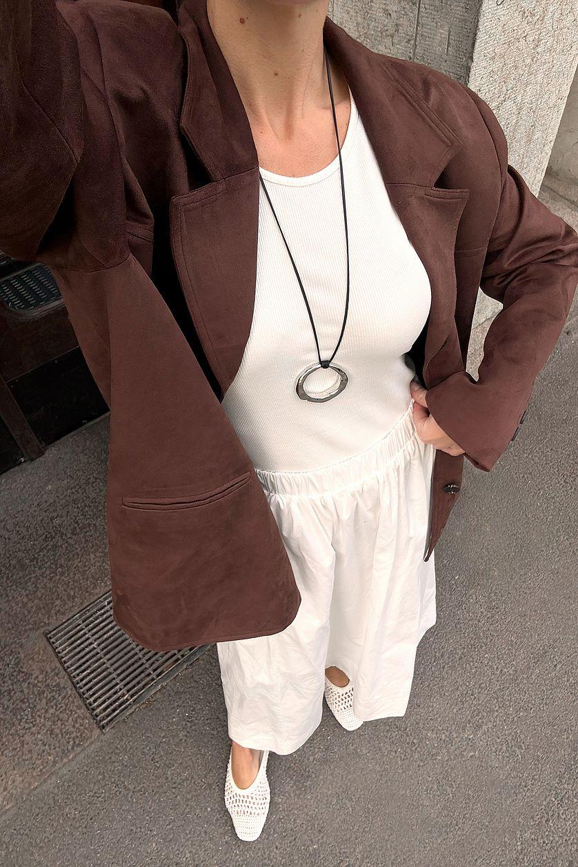 Elastic Waist Cotton Midi Skirt Product Image