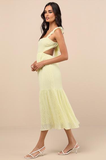 Dreamiest Darling Yellow Smocked Tie-Back Tiered Midi Dress Product Image