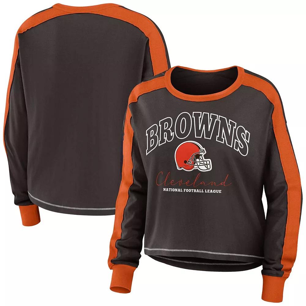 Women's WEAR by Erin Andrews Brown/Orange Cleveland Browns Color Block Long Sleeve T-Shirt, Size: 2XL Product Image