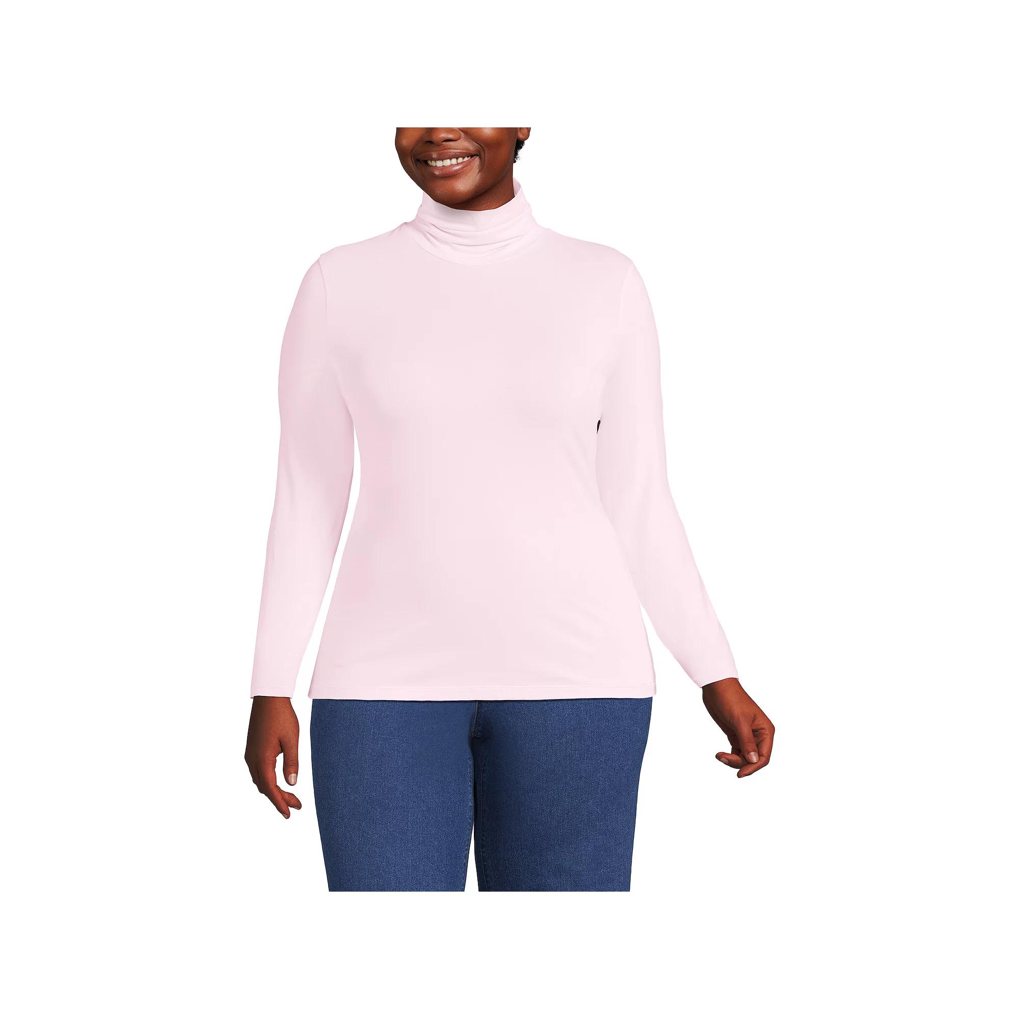 Plus Size Lands' End Lightweight Fitted Long Sleeve Turtleneck, Women's, Size: 1XL, Black Product Image