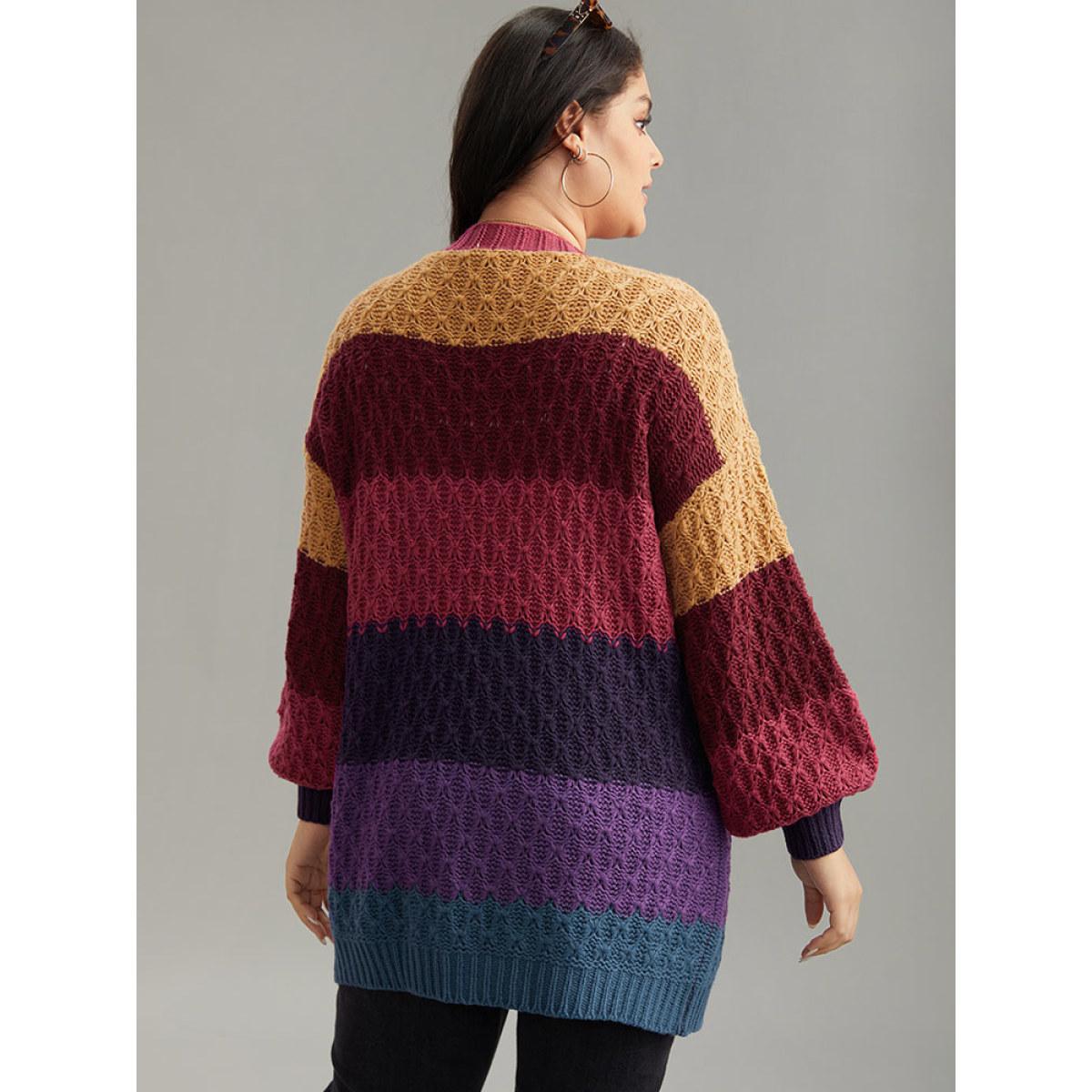 Plus Size Rainbow Colorblock Lantern Sleeve Cardigan Multicolor Women Casual Loose Long Sleeve Dailywear Cardigans BloomChic 10/M Product Image