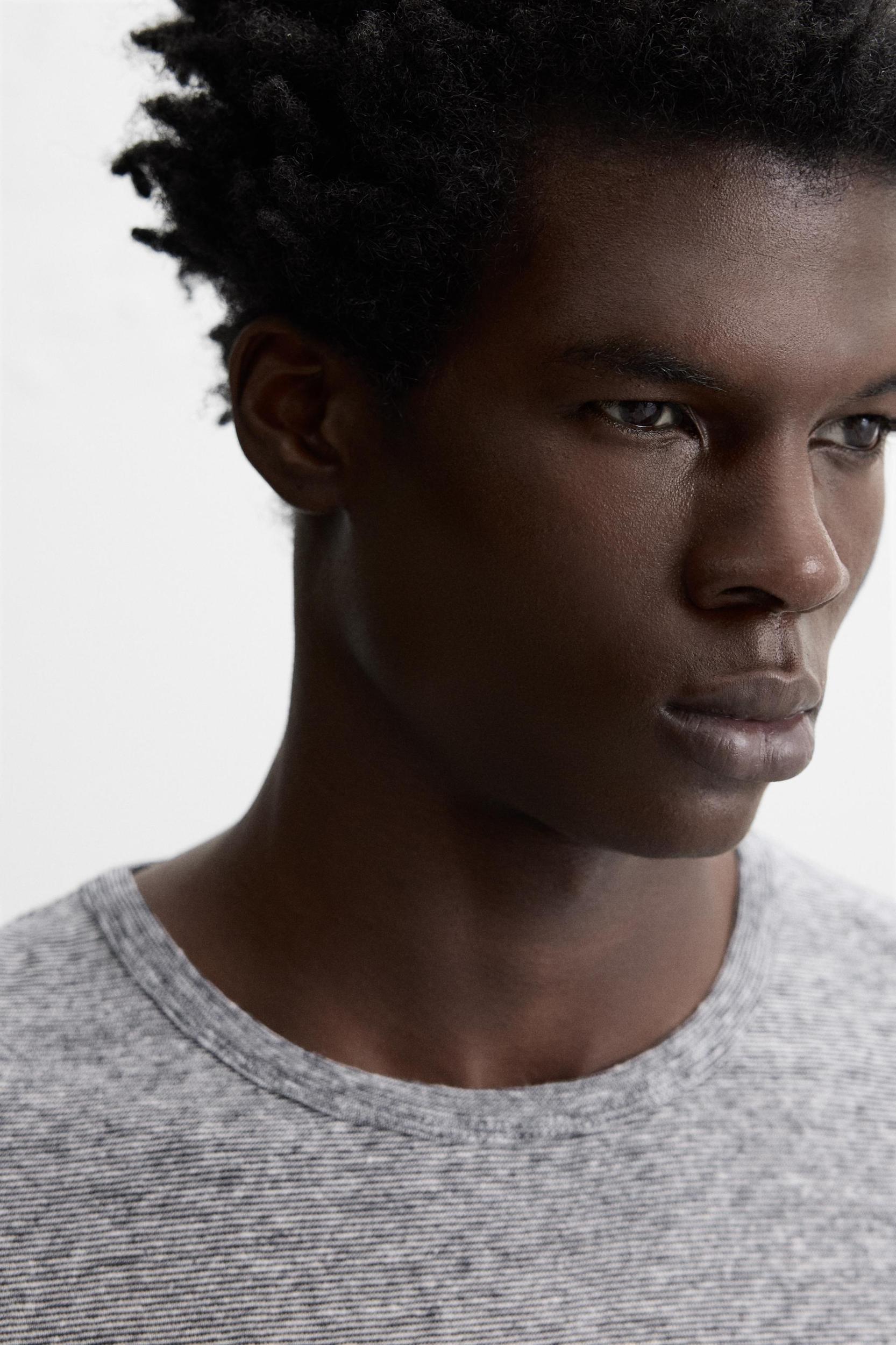 STRIPED COTTON LINEN BLEND T-SHIRT Product Image