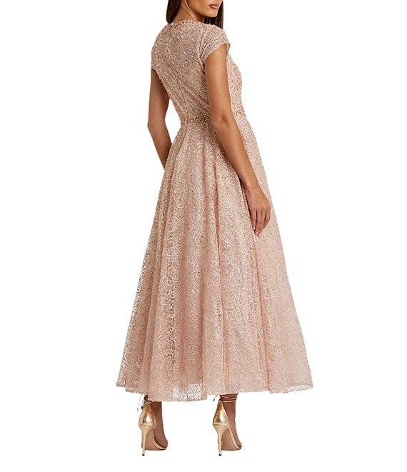 Mac Duggal Crew Neck Cap Sleeve Embellished A-Line Dress Product Image